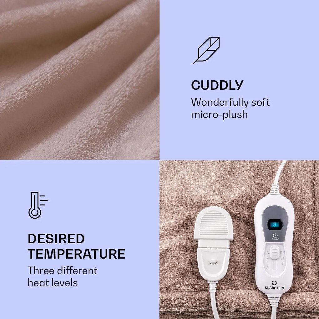 Klarstein Dr. Watson XXL, melegítő takaró, 3 fűtési fokozat, mosható, 200 x 180 cm, mikroplüss