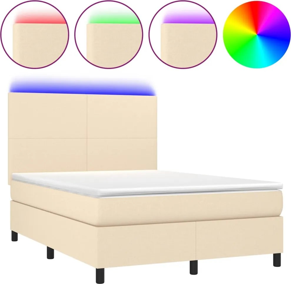 vidaXL krémszínű szövet rugós és LED-es ágy matraccal 140x200 cm