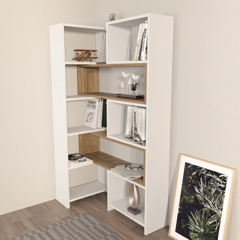 könyvespolc Poyraz - White, Walnut