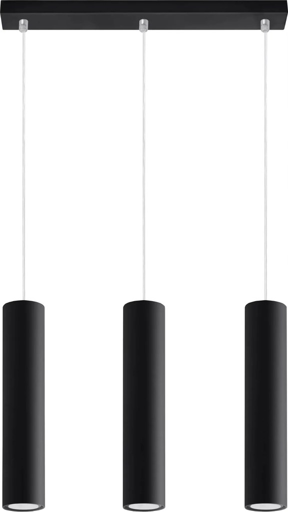 Függőlámpa hármas fekete 3 tubusos asztal fölé sziget díszléc 45 cm Sollux