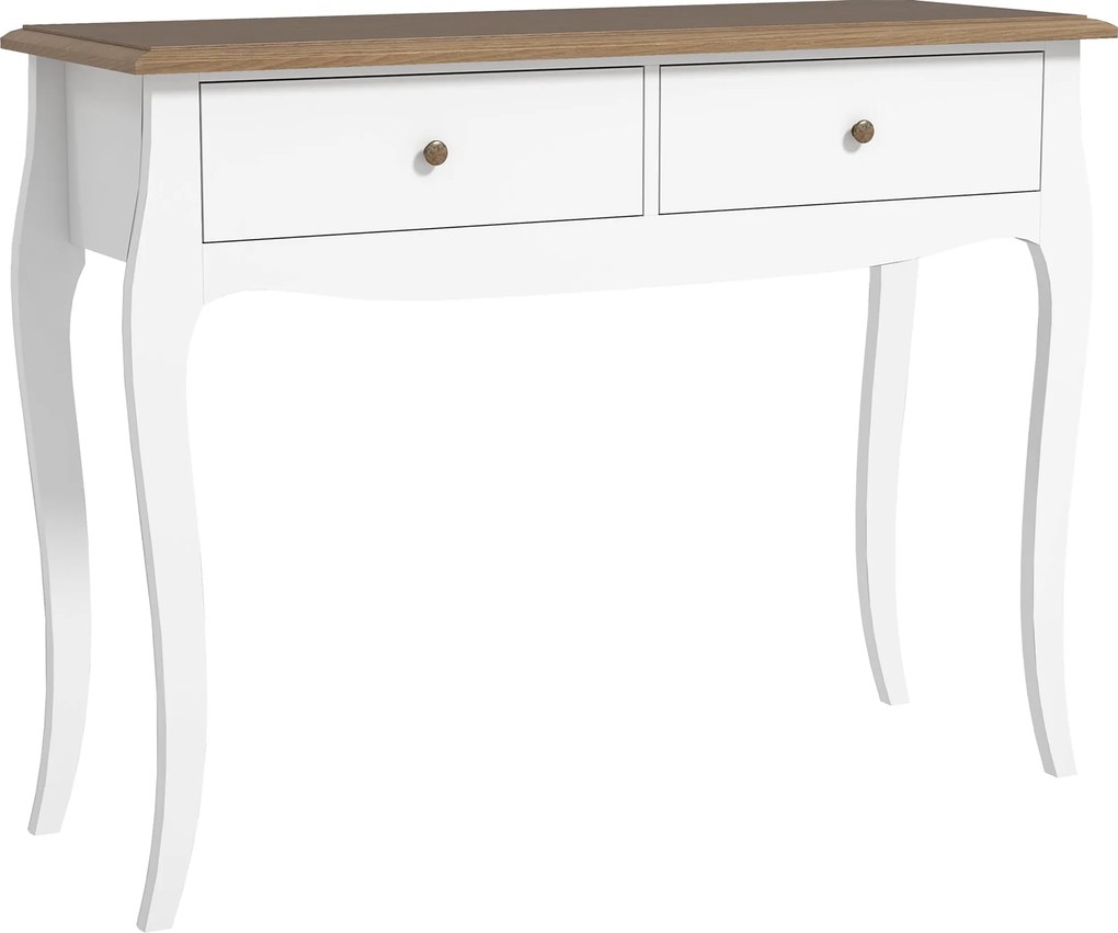 HOMCOM 2 Fiókos Francia Stílusú Konzolasztal Előszobának, Hálószobának, Nappalinak 100x35x76.5 cm Fehér és Sötétbarna | Aosom