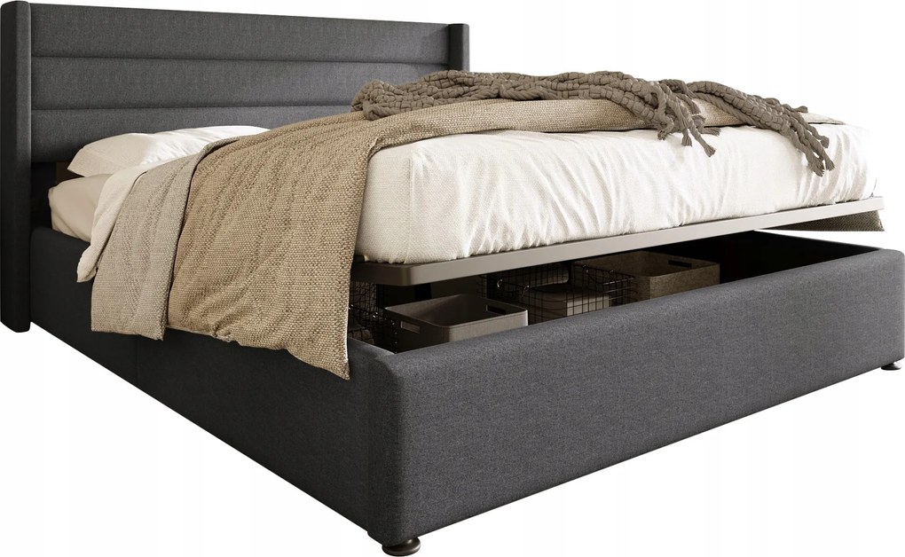 Hidraulikus kárpitozott franciaágy 160x200cm Szürke+Matrac