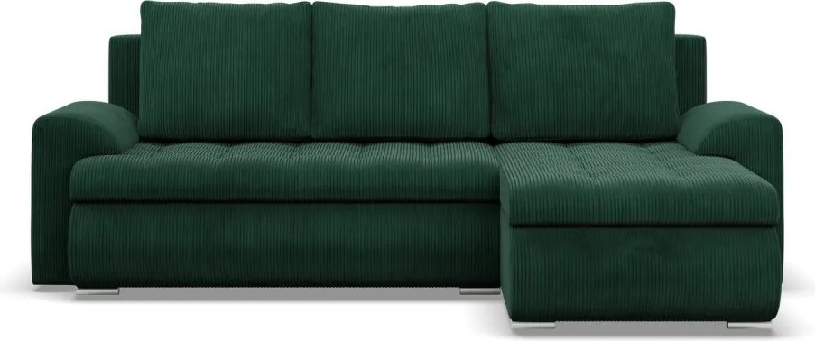 Tokio sarokkanapé, 2 ágyneműtartóval, kordbársony, jobboldali, zöld