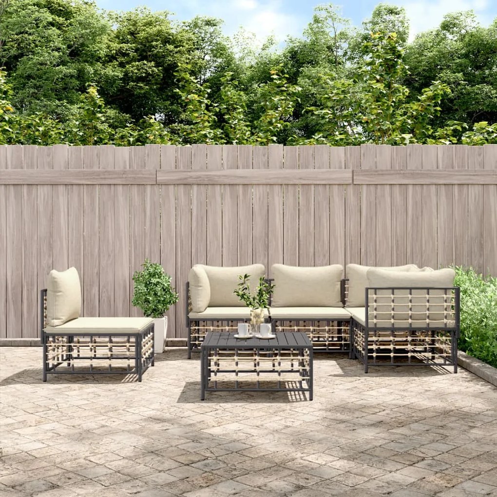 6 részes antracitszürke polyrattan kerti ülőgarnitúra párnákkal