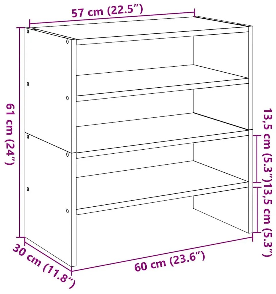 2 db kézműves tölgy cipőtartó állvány halmozható 60x30x30,5 cm