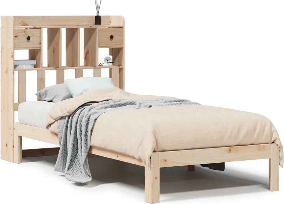vidaXL tömör fenyőfa könyvespolcos ágy matrac nélkül 75 x 190 cm