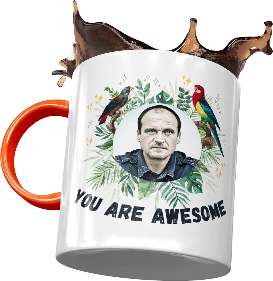 Narancssárga bögre Pawel Kukiz Kukiz 15 Ajándék Nyomtatott Fotóval