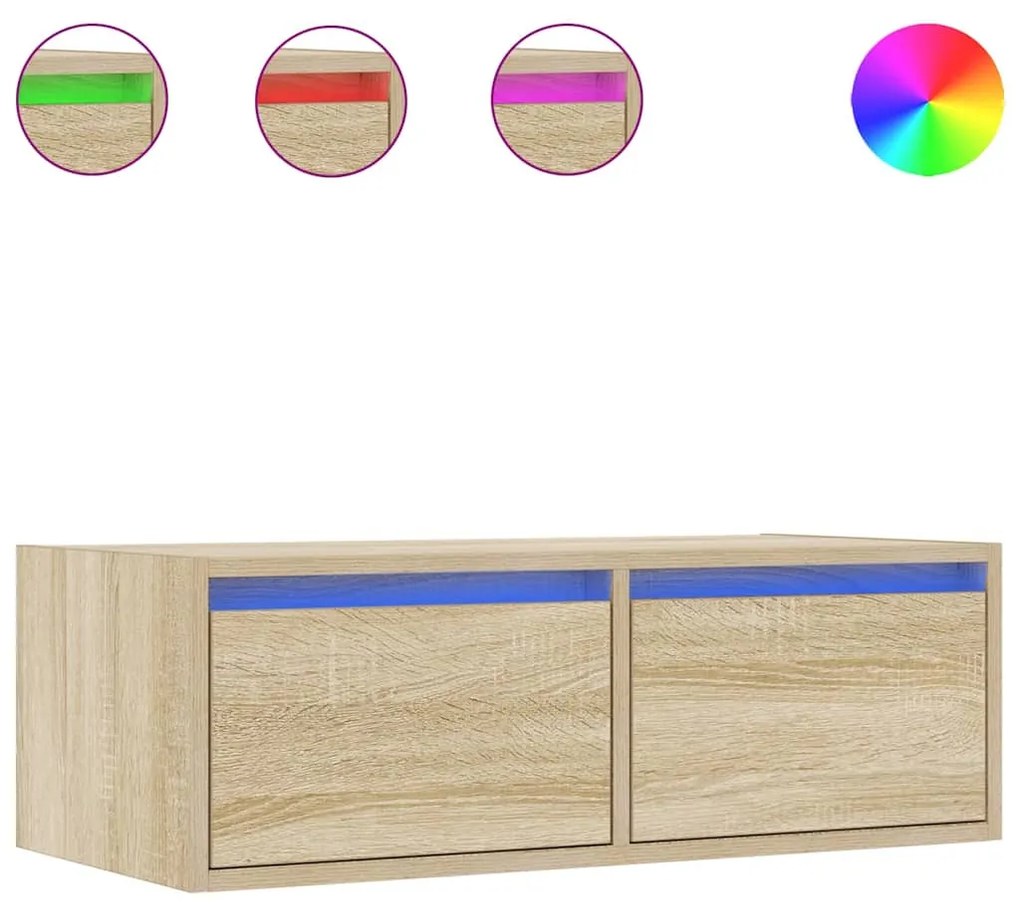 TV szekrény LED világítással sonoma tölgyfa 75x35,5x25 cm