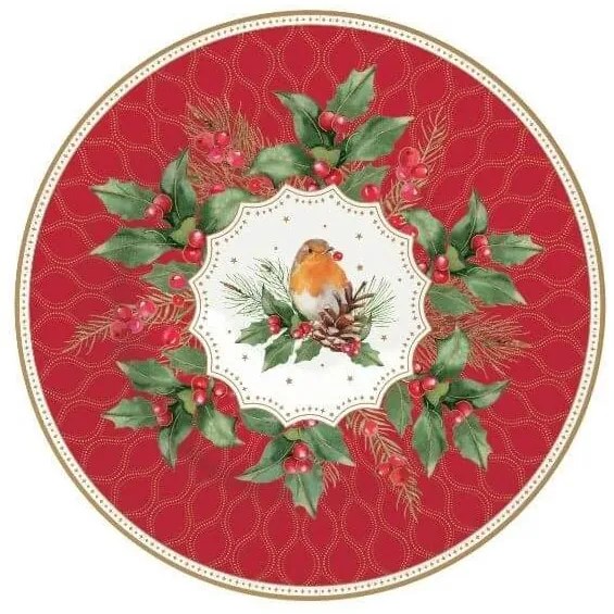 Karácsonyi porcelán desszertes tányér vörösbegy 4 db szett Christmas Berries