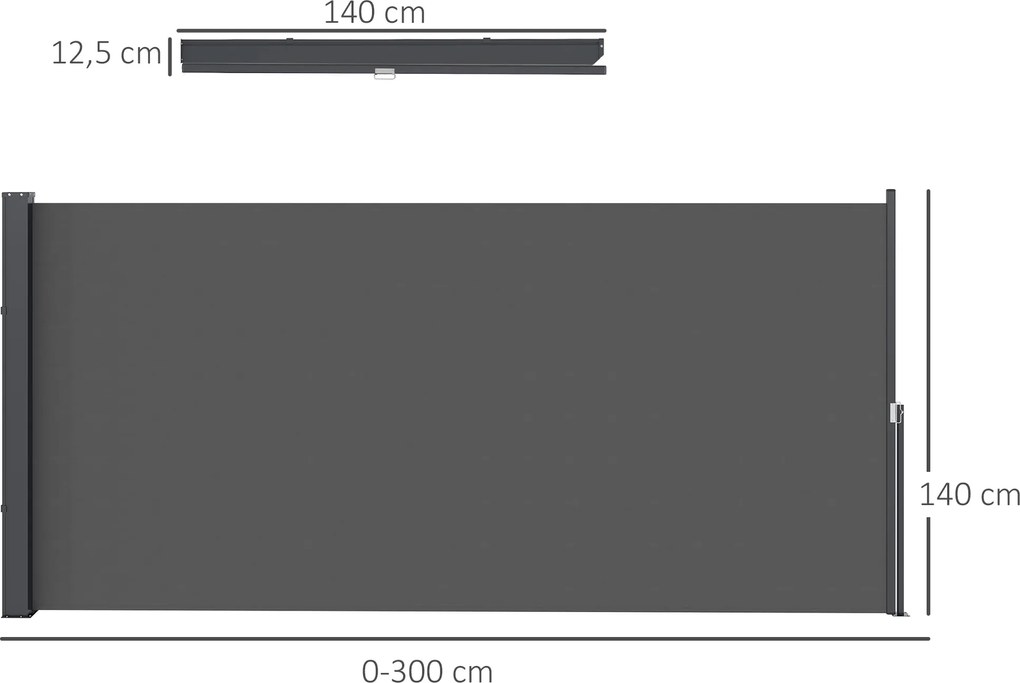 Outsunny Húzható Kerti Oldalsó Napernyő 3m x 1.4m Alumínium Poliészter UV-védett Magas Sűrűségű 180 g/m² Sötétszürke | Aosom