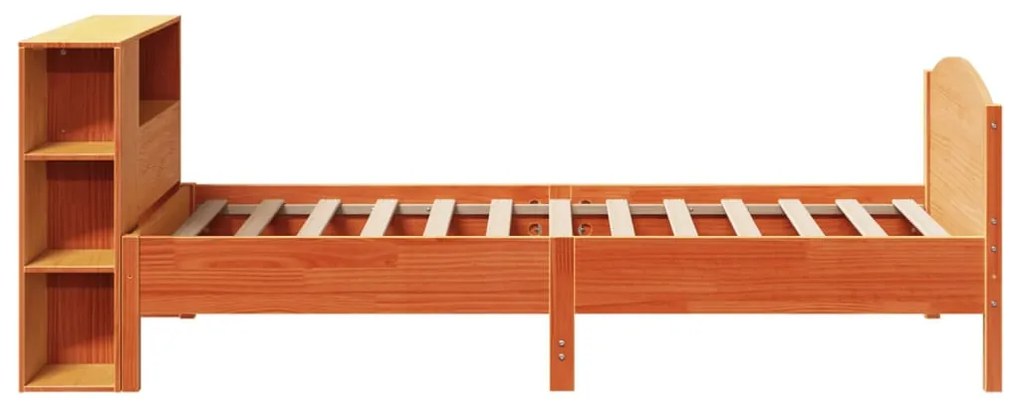 barna tömör fenyőfa könyvespolcos ágy matrac nélkül 75 x 190 cm
