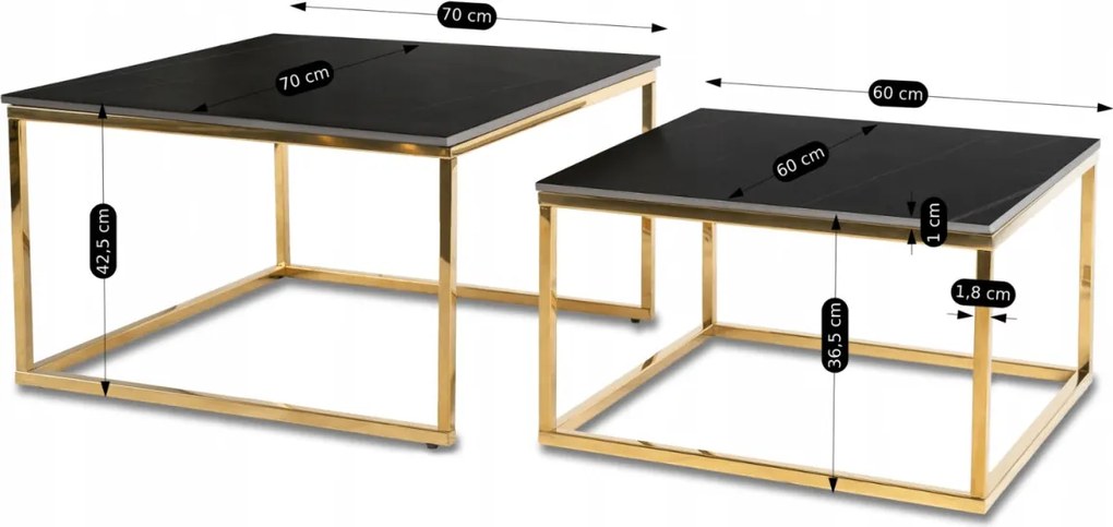 Kerámia dohányzóasztal szett fekete márvány hatású felülettel, arany kivitelben TENOR