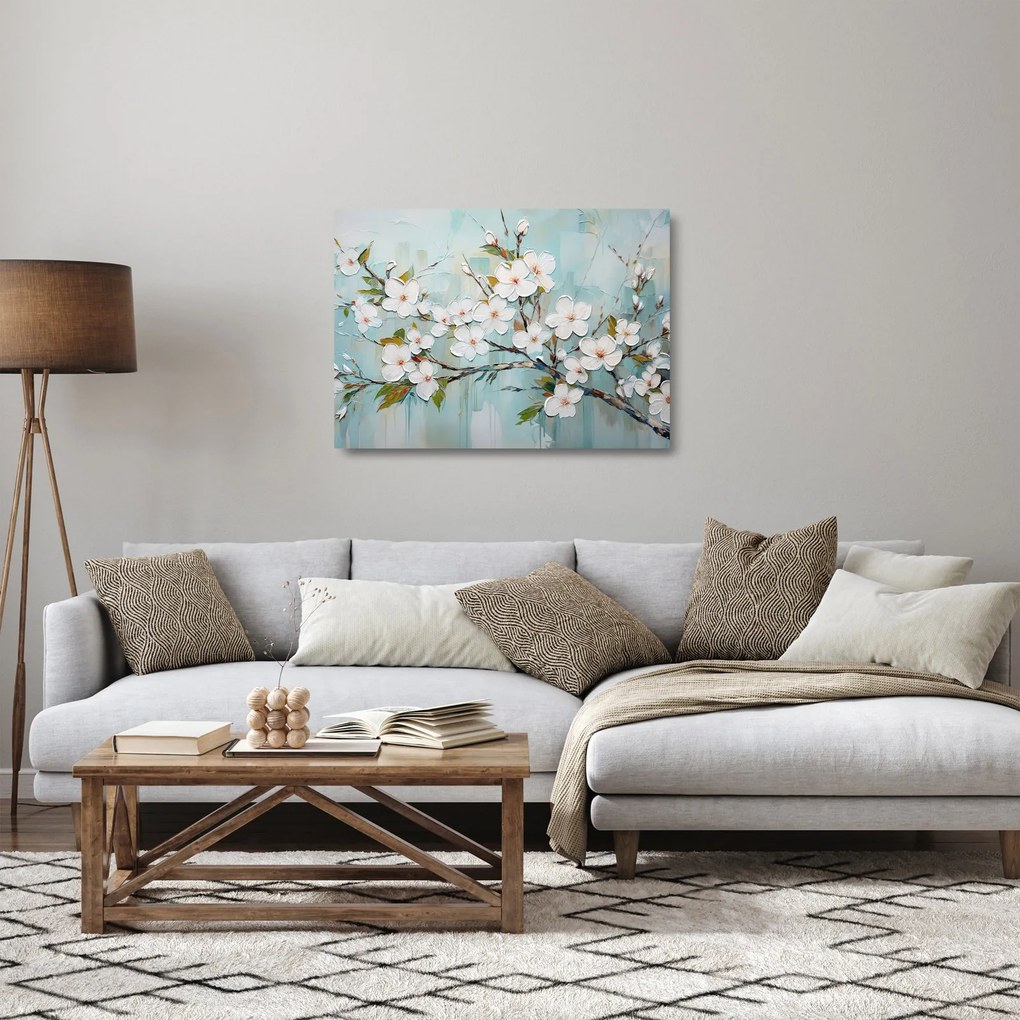 Üveg kép - Festés, virágzó faágak (70x50 cm)