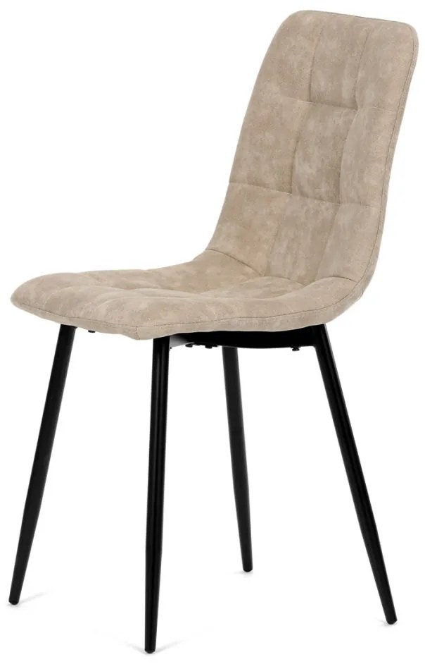 Scaun de sufragerie, material crem, picioare metalice negre
