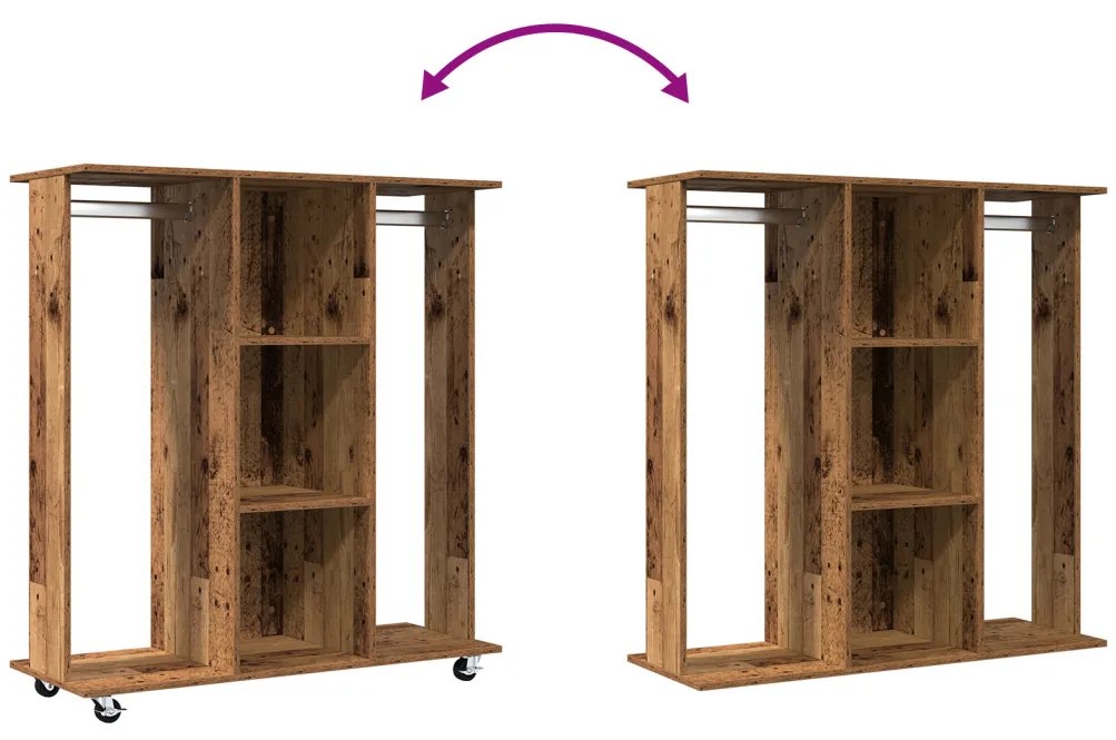 Ruhásszekrény Kerekekkel Régi Fa 102x38x110 cm Mérnöki Fa
