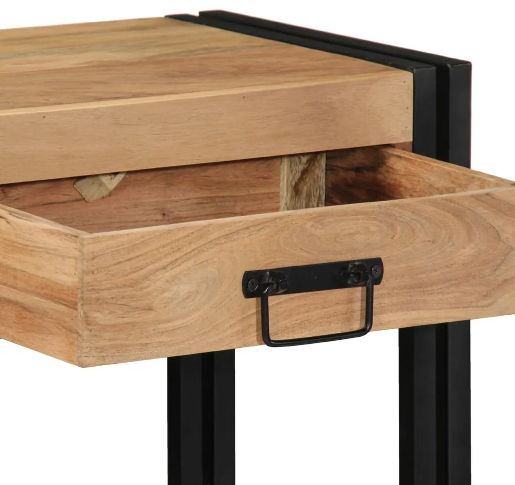 Kisasztal Fekete 90x33x75 cm Tömör akácfa és fém