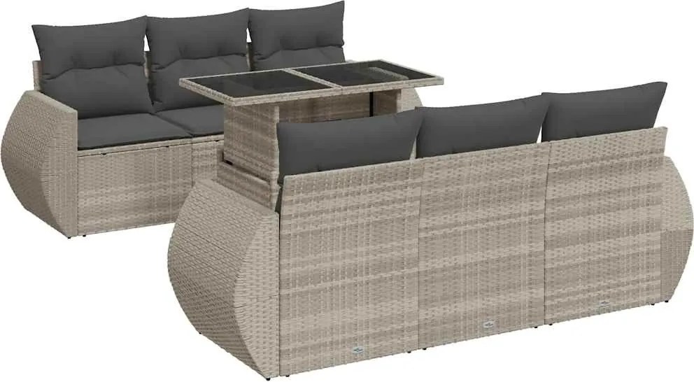 vidaXL 7 részes világosszürke polyrattan kerti ülőgarnitúra párnákkal