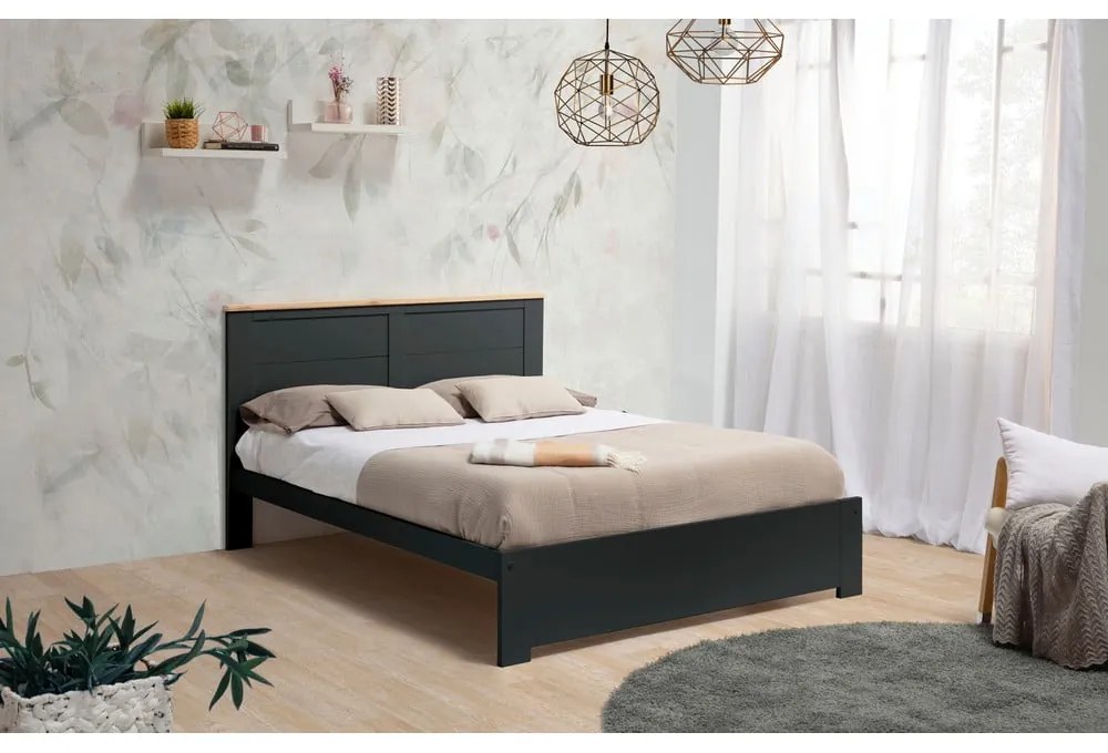 Fekete franciaágy ágyráccsal 160x200 cm Akira – Marckeric