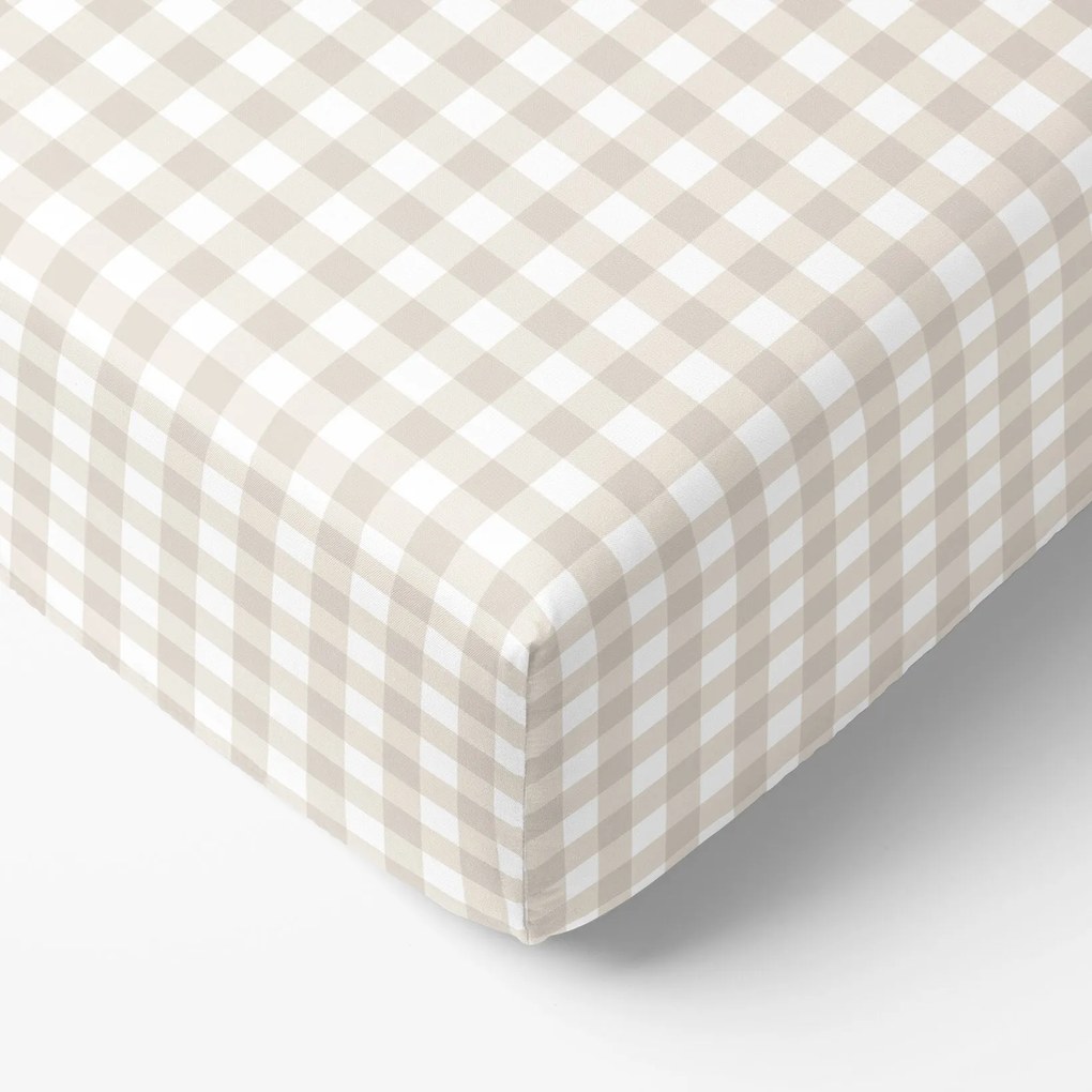 Goldea pamut körgumis lepedő - latté kockás 140 x 200 cm