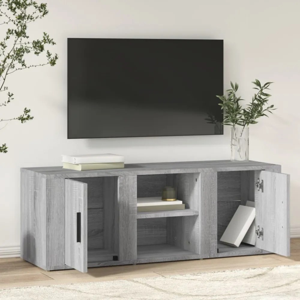 szürke sonoma színű szerelt fa TV-szekrény 100x31,5x35 cm