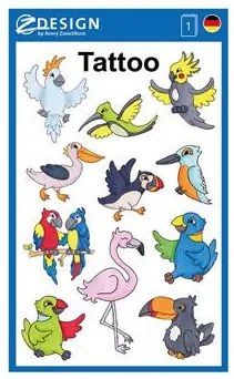 Matrica, tetoválás, 1 ív, 76x120 mm, AVERY ZWECKFORM, Z-Design No.56762, madarak (AY56762)