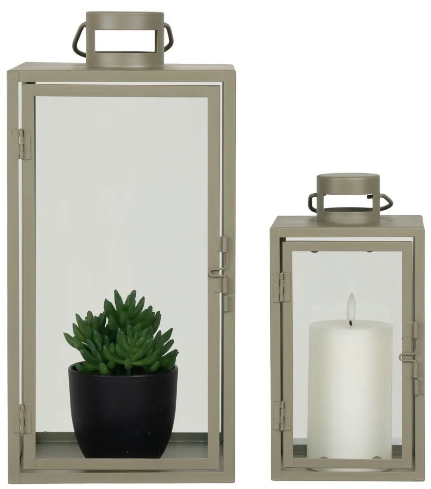 Korfu dekorációs lámpások, fém/üveg, zöld, 2 darabos készlet