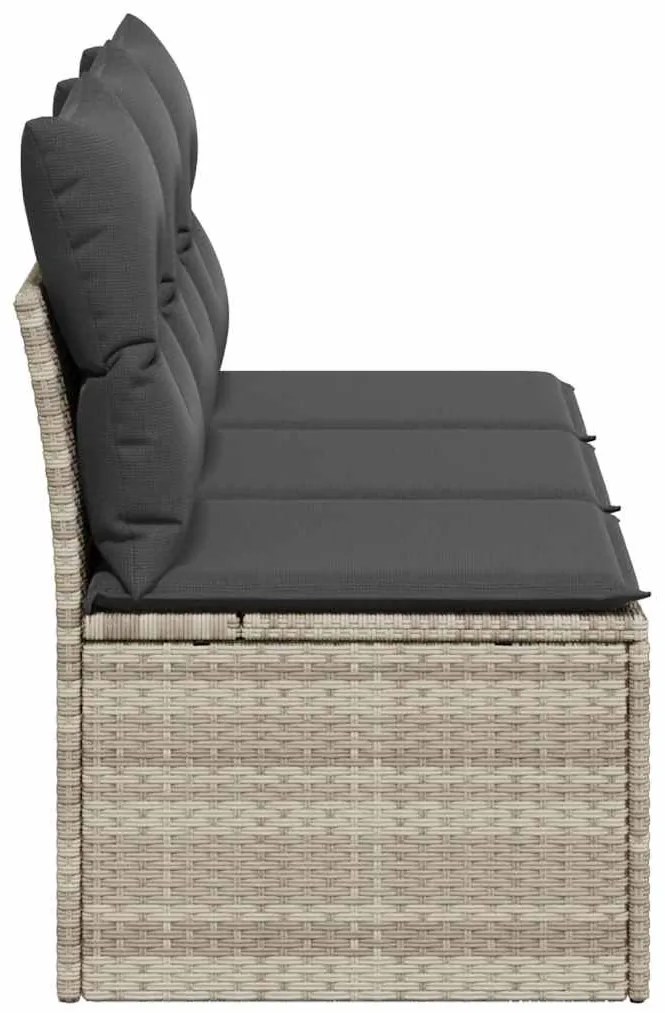 3 személyes világosszürke polyrattan kerti kanapé párnával