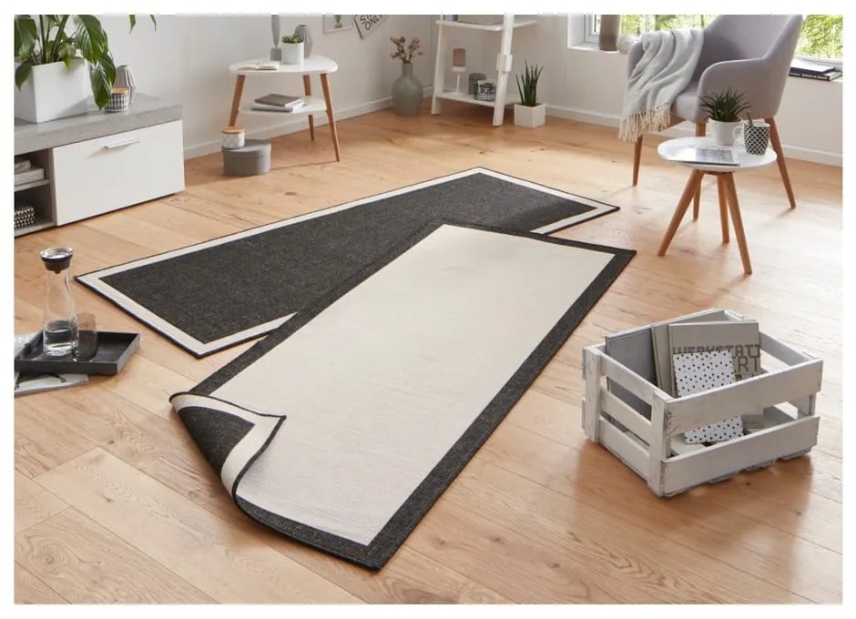 Panama fekete-krémszínű kültéri szőnyeg, 80 x 350 cm - NORTHRUGS