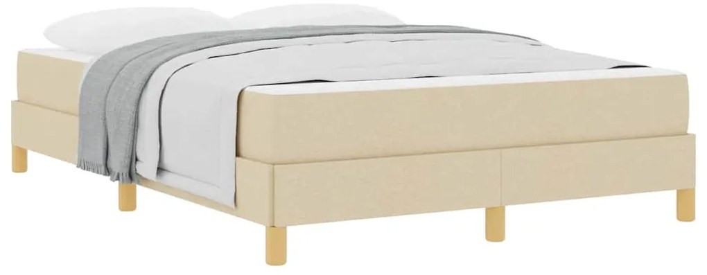 Boxrugós ágy Krém és barna 140 x 190 cm Textil és mérnöki fa