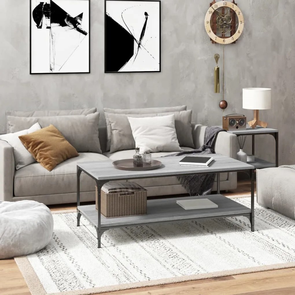 Szürke sonoma színű szerelt fa dohányzóasztal 80 x 50 x 40 cm