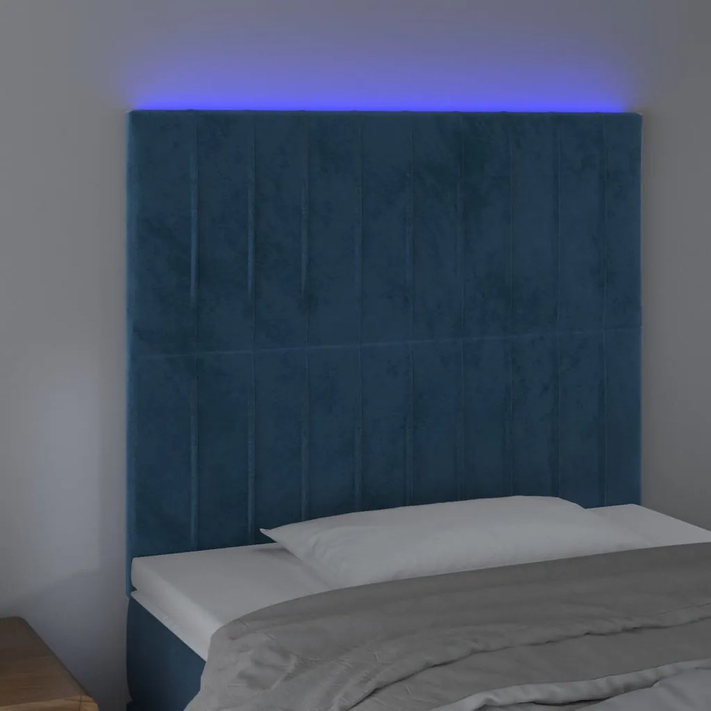 sötétkék bársony LED-es fejtámla 90x5x118/128 cm