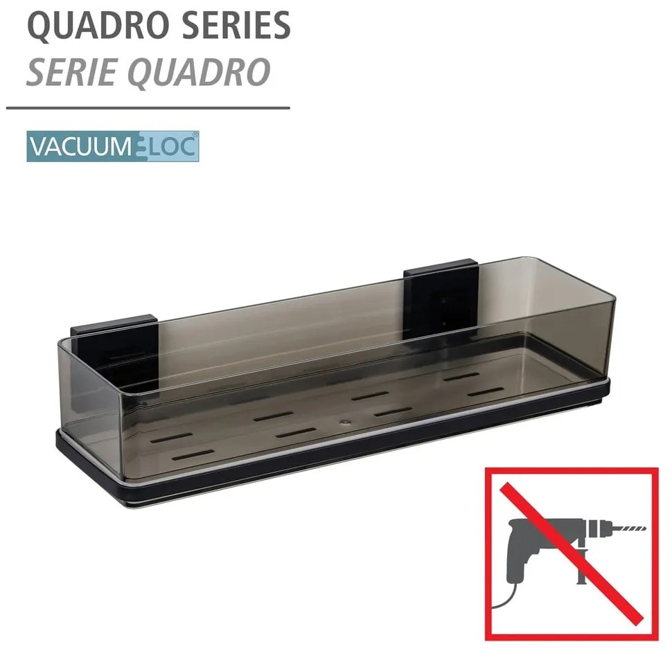 Fekete öntapadós műanyag fürdőszobai polc Quadro – Wenko