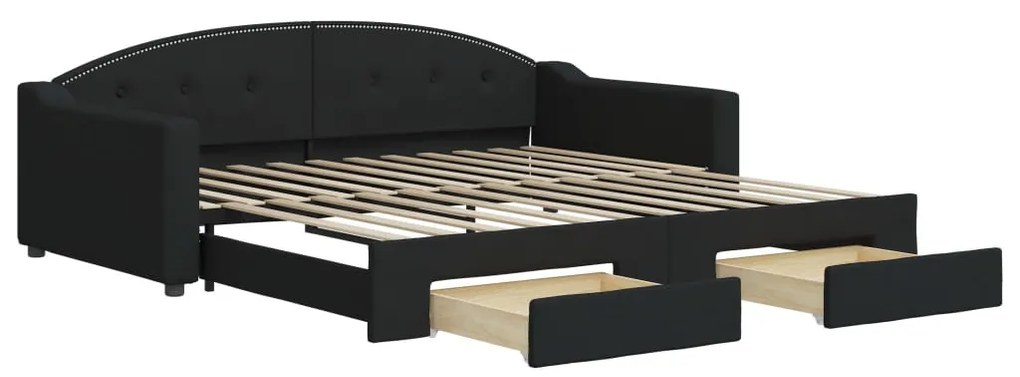 fekete kihúzható szövet heverő fiókokkal 100 x 200 cm