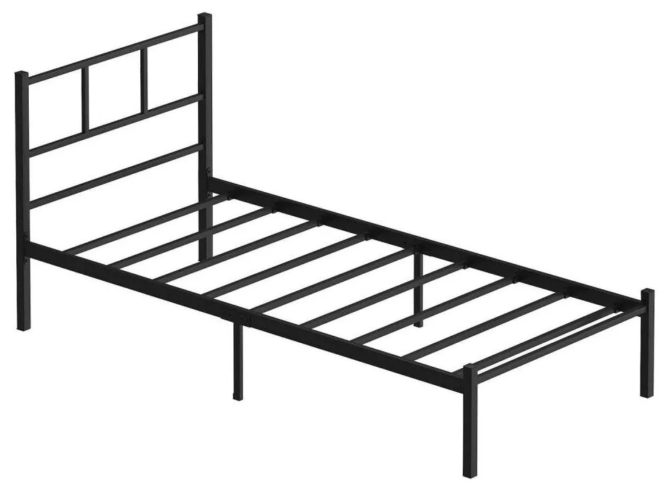 ROVAN fém egyszemélyes ágy, 90x200 cm, fekete, 120 kg teherbírás