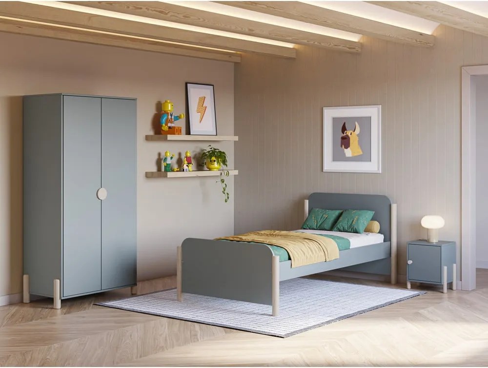 Szürkészöld borovi fenyő gyerekágy ágyráccsal 90x190 cm Enola – Marckeric