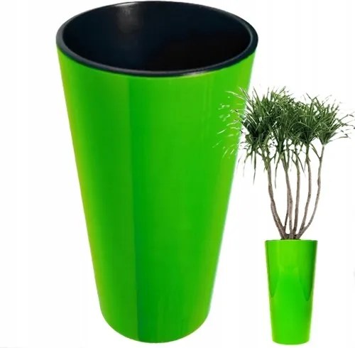 Virágtartó Műanyag+betét 19x36cm Kerek Zöld Világos Fényes