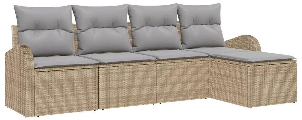 Kerti Kanapé Szett 5 pcs bézs és világosszürke Poli rattan