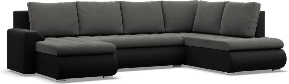 Tokio U sarokkanapé, 3 ágyneműtartóval, bársony + műbőr, jobboldali, szürke - fekete