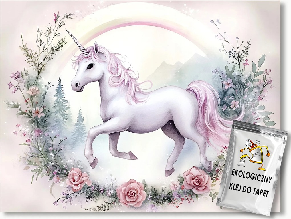 Fotótapéta Flizelina Mese Unikornis Szivárvány Virágok Rózsák 254x184 ragasztó