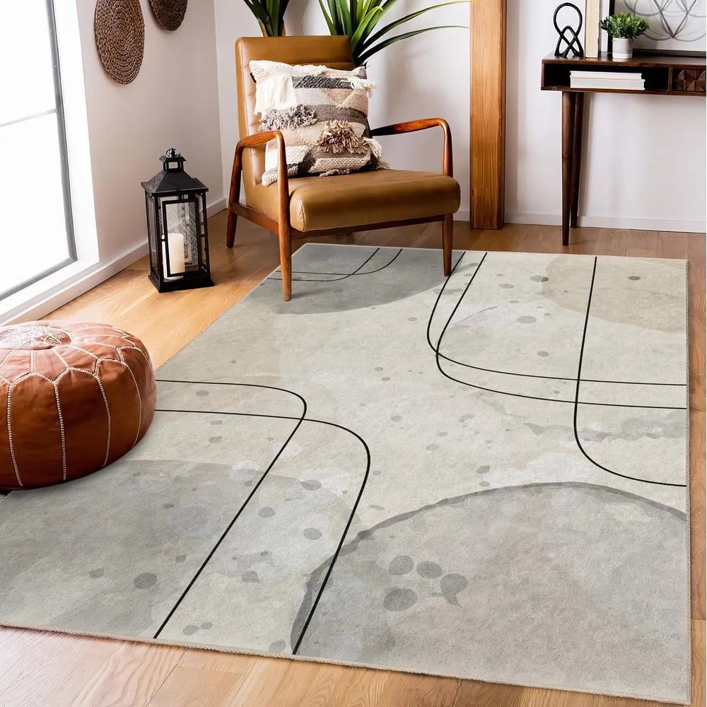 Szürke-krémszínű mosható futószőnyeg 80x200 cm Simple Lines – Mila Home