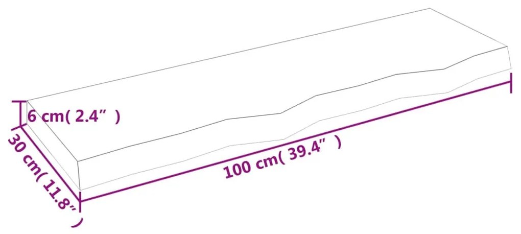 kezeletlen tömör tölgyfa fali polc 100x30x(2-6) cm
