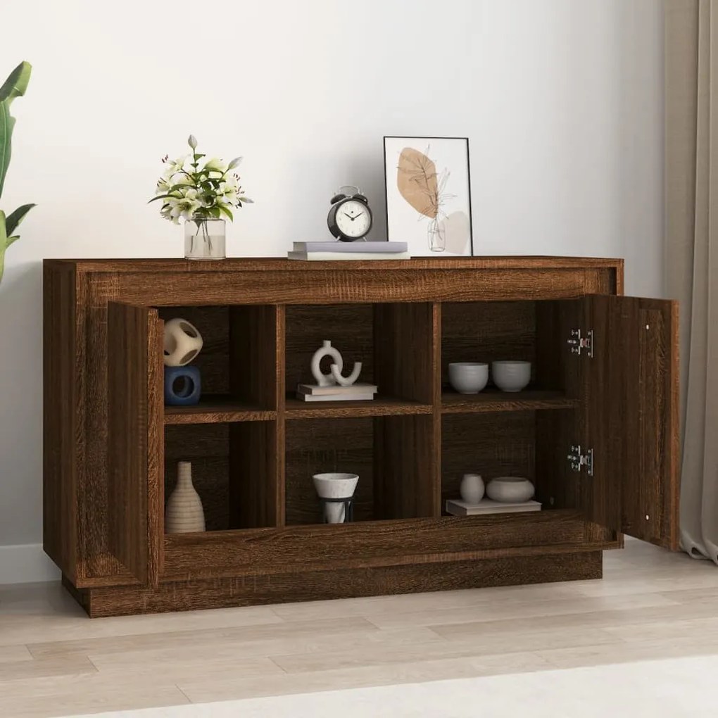 barna tölgyszínű szerelt fa tálalószekrény 102 x 35 x 60 cm