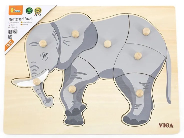 Gyermek fa puzzle Montessori Viga Elefánt