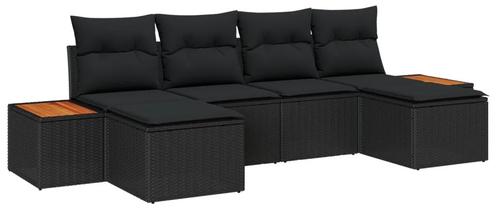6 darab kert kanapé szett párnákkal fekete poli rattan akácia