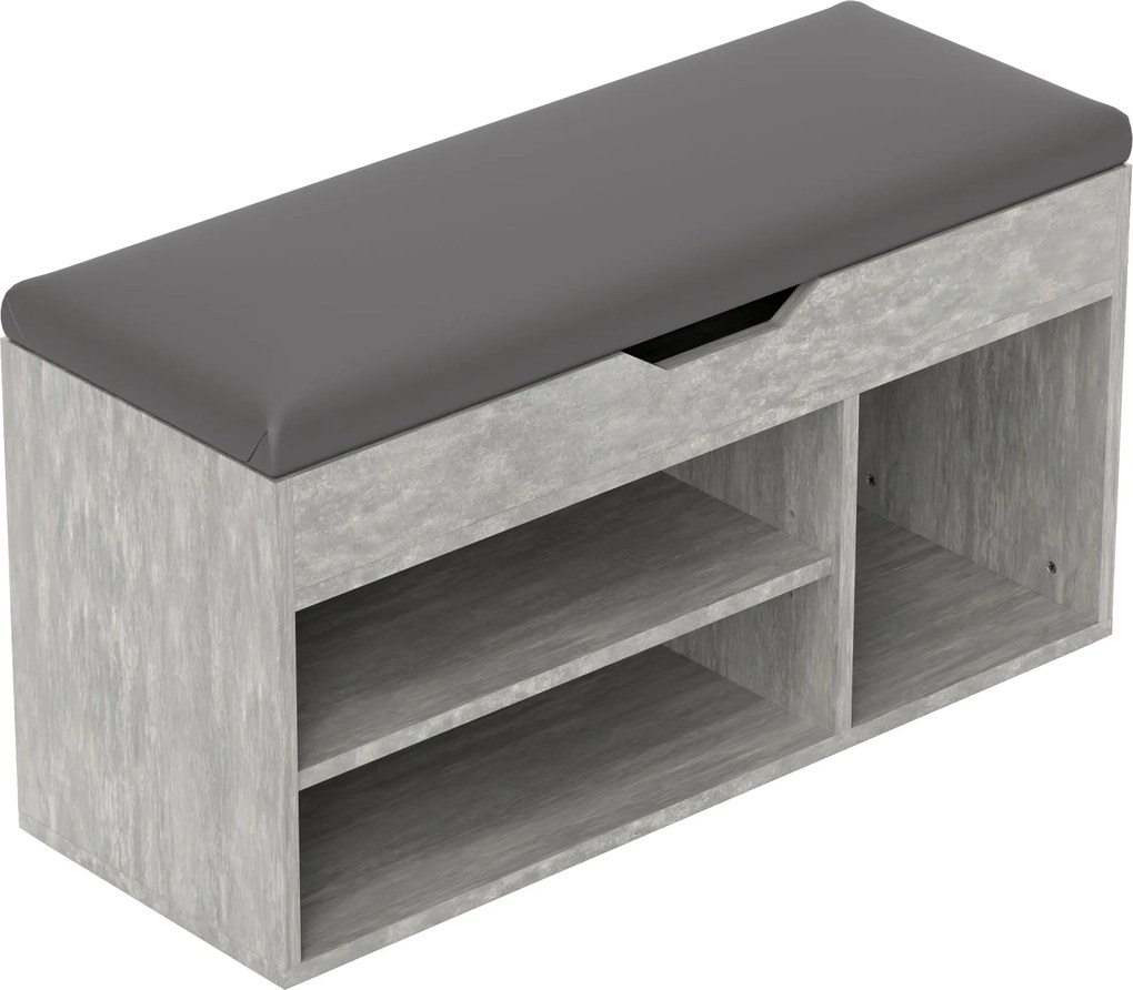HOMCOM Párnázott Bejárati Cipőtartó, Helytakarékos Cipőállvány 3 Rekesszel, PU Bőr Üléssel, Nappali és Előszoba Használatra, 80x30x43 cm, Fekete és Sz