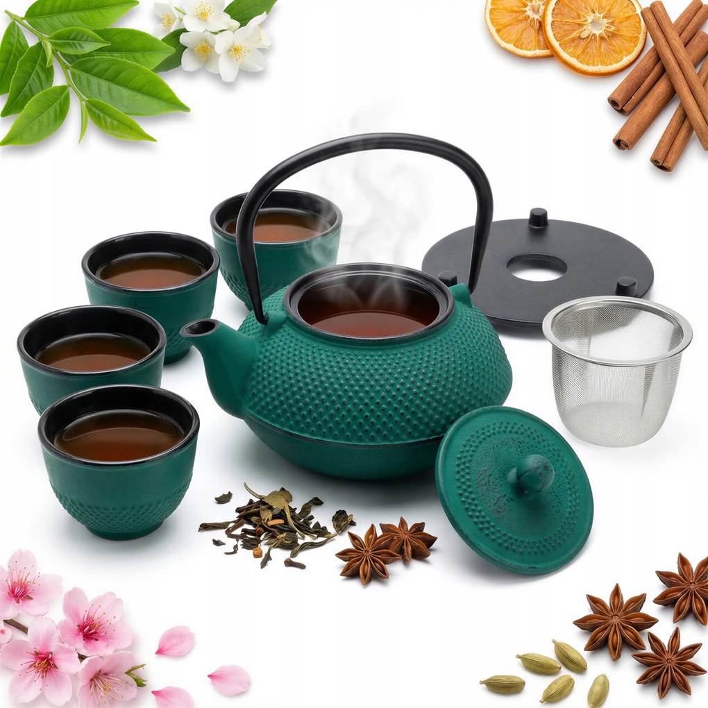 Öntöttvas Vízforraló 1,5L Teafőző 5 Ele 4 Csésze Ajándék Szett