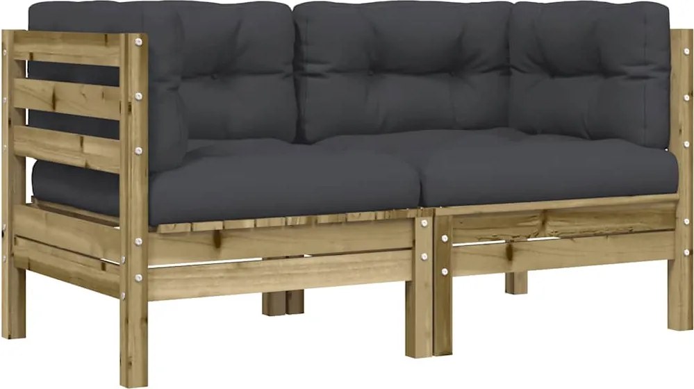 vidaXL 2 db impregnált fenyőfa kerti sarokkanapé párnával