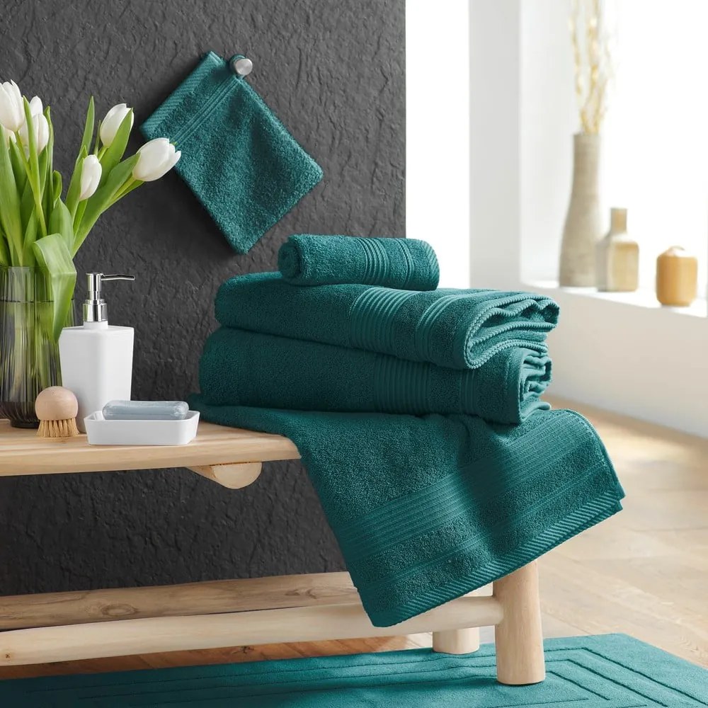 Sötétzöld frottír pamut törölköző 50x90 cm Tendresse – douceur d'intérieur