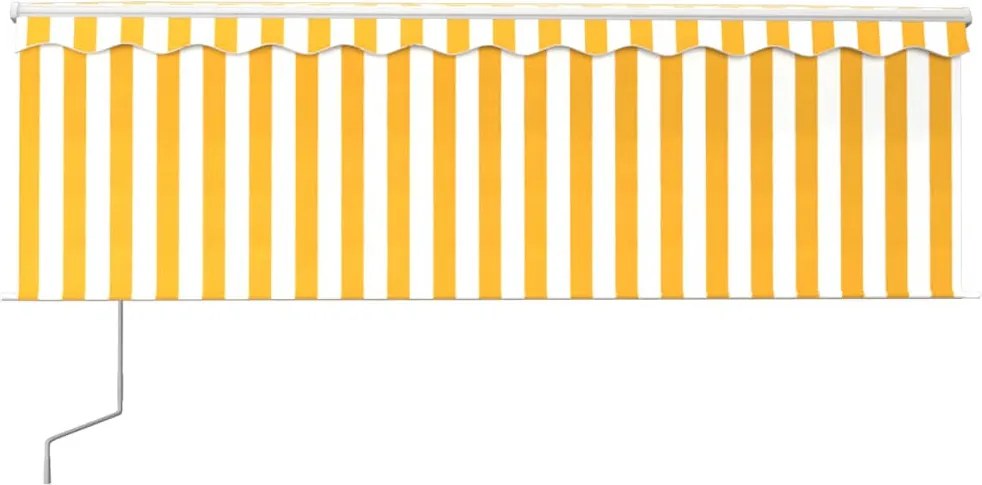Sárga-fehér redőnyös, LED-es, szélérzékelős napellenző 4x3 m