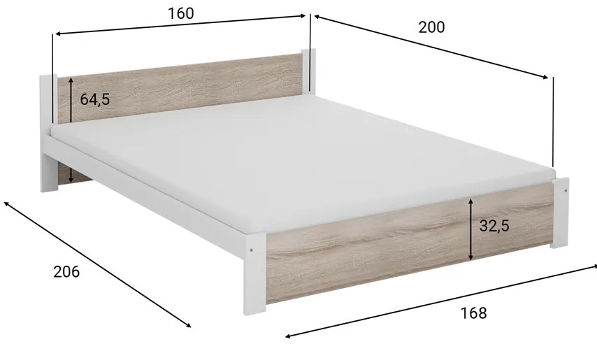 IKAROS ágy 160x200 cm, fehér/sonoma tölgy Ágyrács: Ágyrács nélkül, Matrac: Deluxe 10 cm matrac